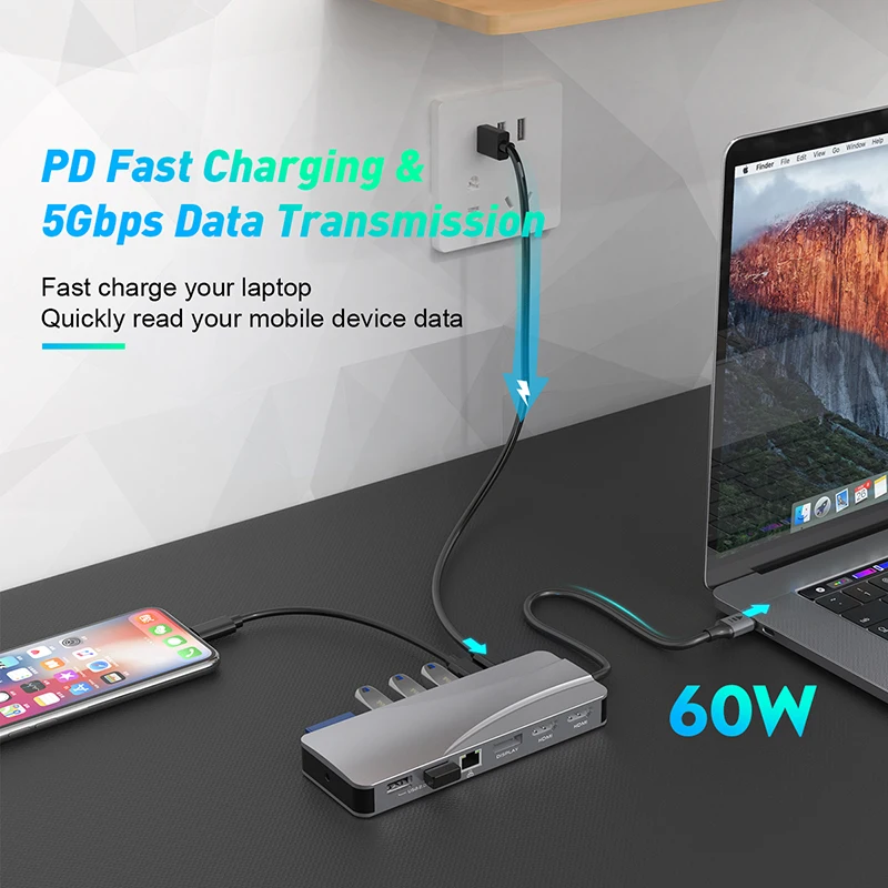 Tipe-C Thunderbolt Hub Usb C Docking Station 2x Hdmi DisplayPort untuk Laptop MacBook Dell HP Lenovo Asus Huawei Xiaomi Samsung