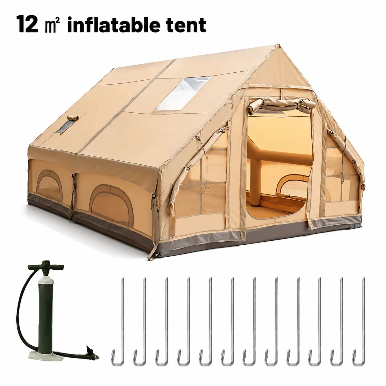 Carpa Inflable para Acampar Ascentum, Carpa Familiar para 4 Estaciones con Abertura para Estufa, Carpa Exterior Autoportante Aislada y Resistente al Viento con Ventanas, Refugio Portátil Fácil de