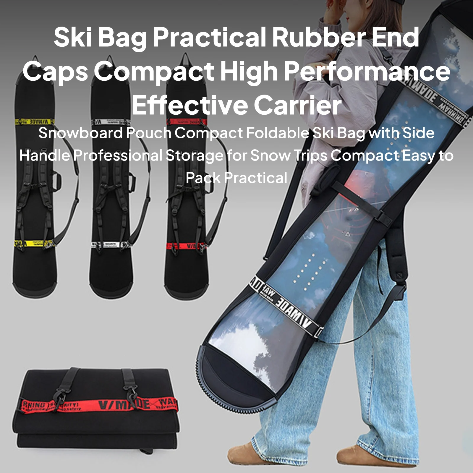 

Snowboard Pouch Compact Foldable Ski Bag with Side Handle Professional Storage for Snow Trips Compact Easy to Pack Practical