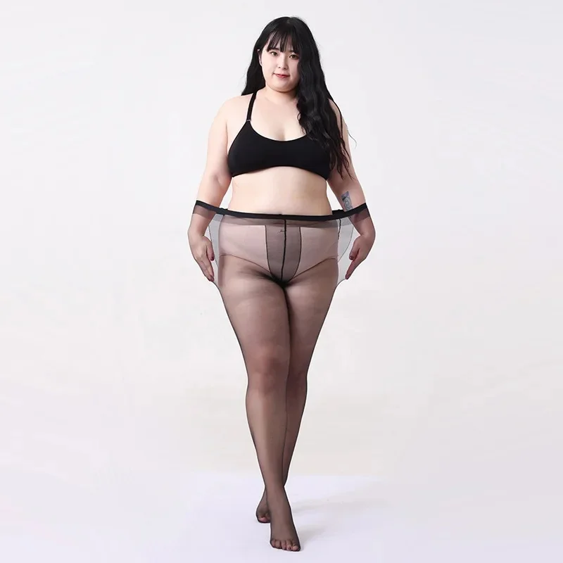 Collants grande taille à entrejambe en T enveloppant, en soie noire fine d'été de Changchun, pour une pénétration complète