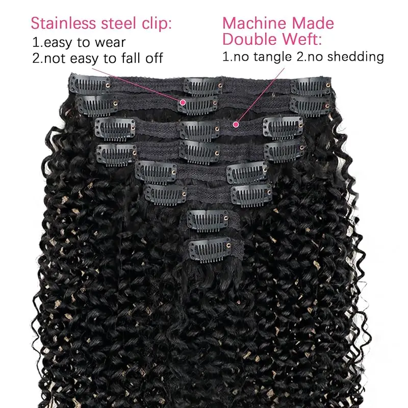 Tiefe Wellen-Clip-in-Haarverlängerungen, echtes Echthaar, brasilianisches Echthaar für Frauen, 8 Stück, Remy-Haar mit 18 Clips, 120 g