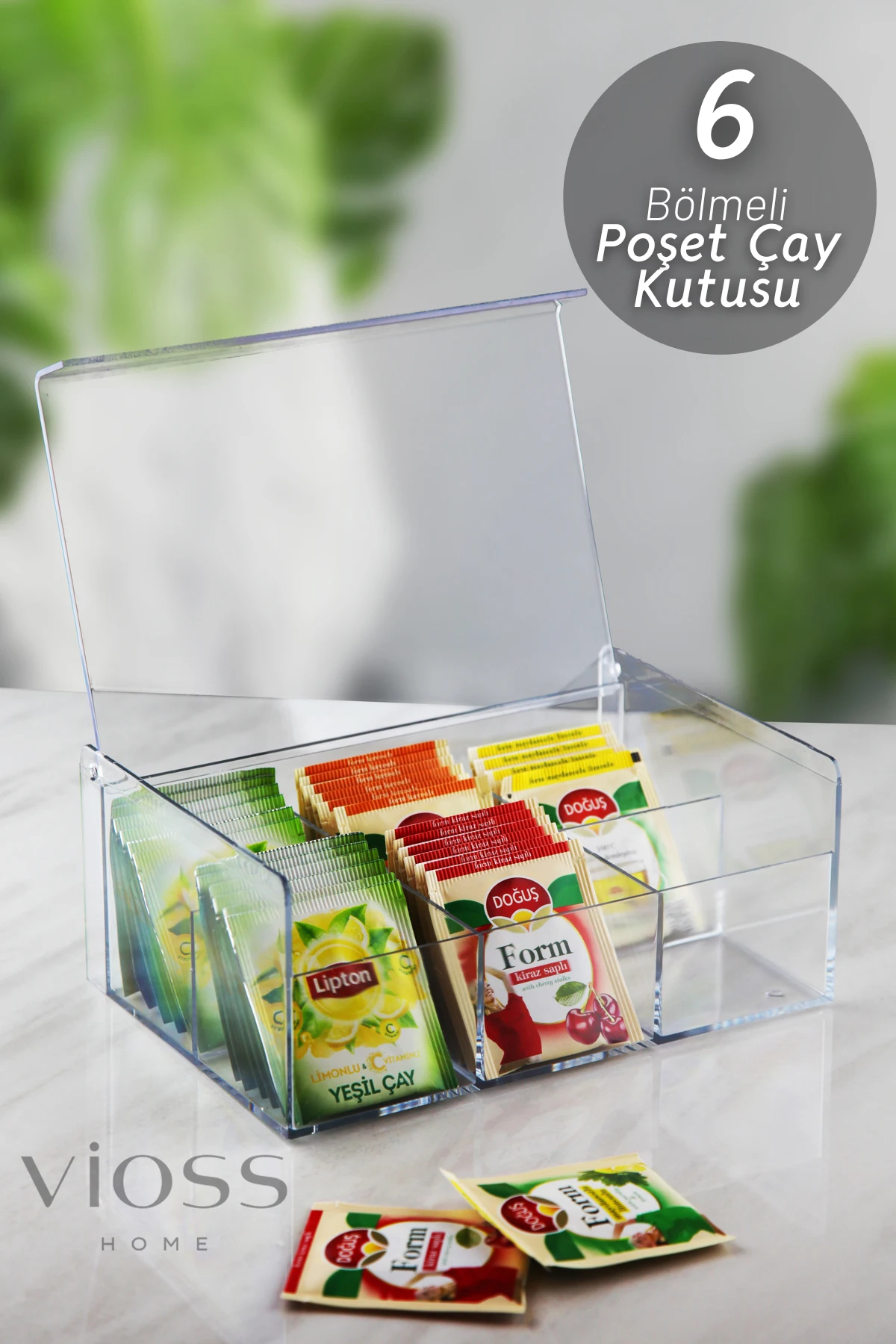 Tea Box Coffee Accessory Kitchen Transparent Organizer 6 Compartments Storage Bag Plant Storage Home Closet