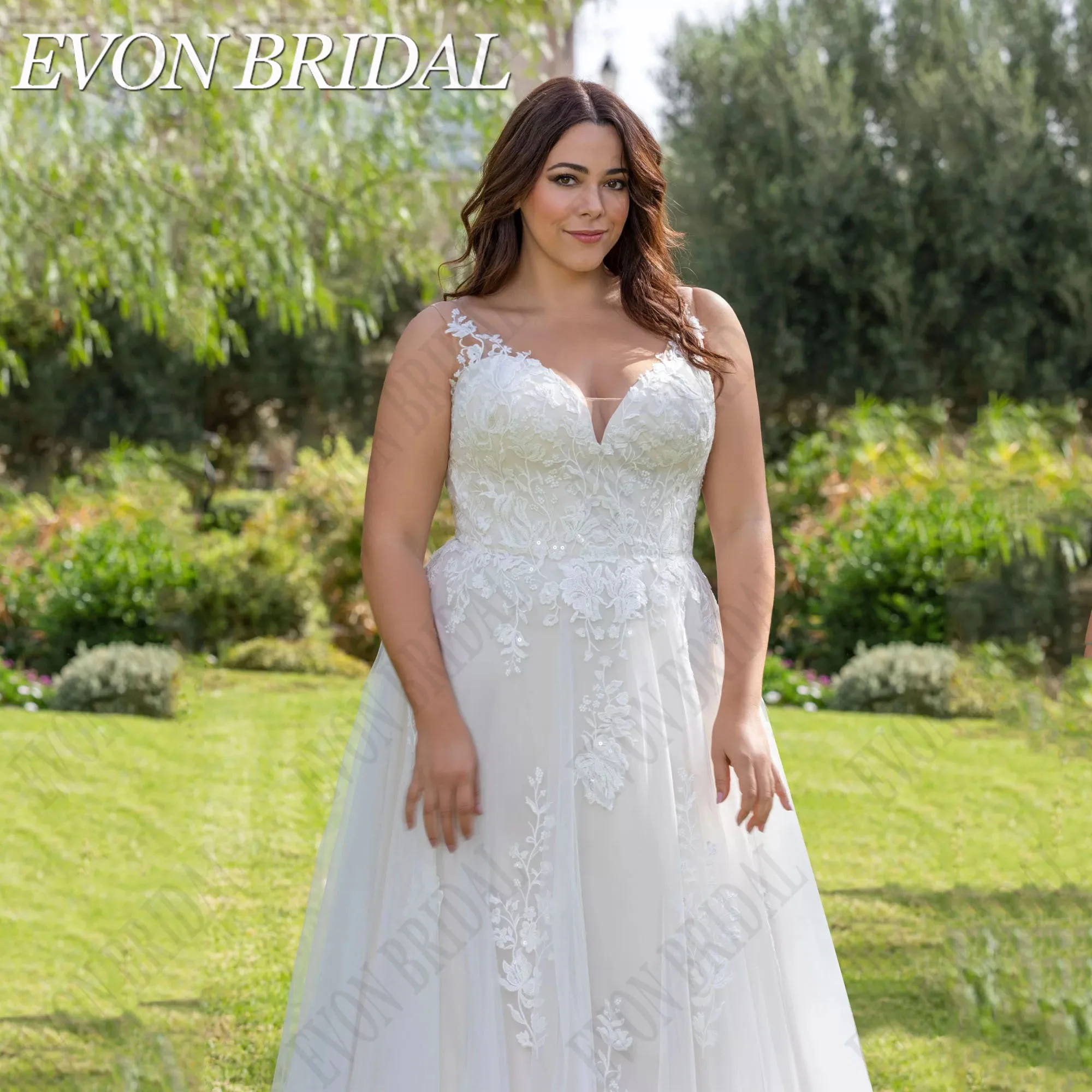 EVON BRIDAL V-Neck Elegant Wedding Dresses Plus Size Woman A-Line Applique Bride Gowns Sequined Sleeveless Robe De Mariée 2024