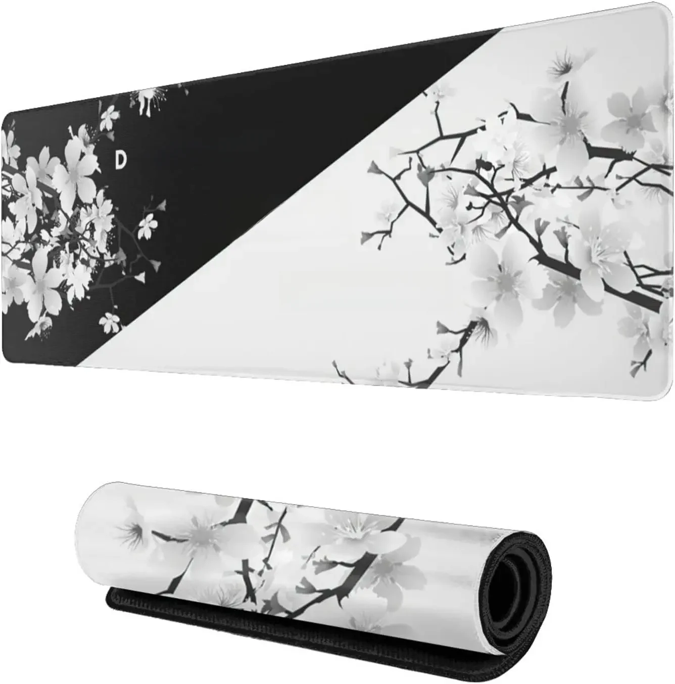 Tapis de souris de jeu fleur de cerisier noir et blanc 900x400 XL grand tapis de souris étendu tapis de bureau tapis de souris en caoutchouc antidérapant Gamer