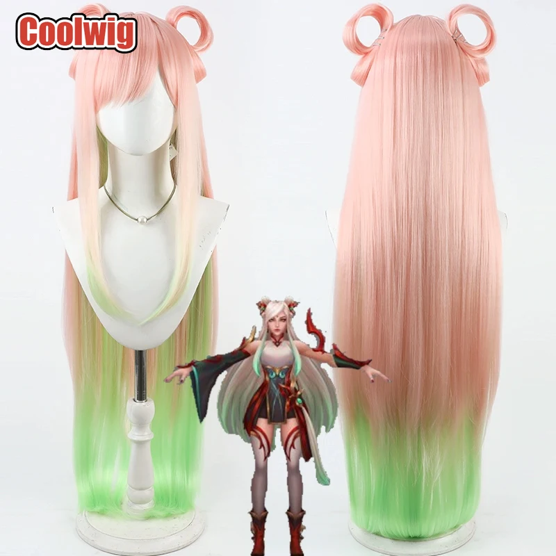 

Coolwig Synthetic Hair Irelia Cosplay Wigs Game LOL The Blade Dancer Irelia 100cm Long Pink Mixed Light Green Wig Heat Resistant