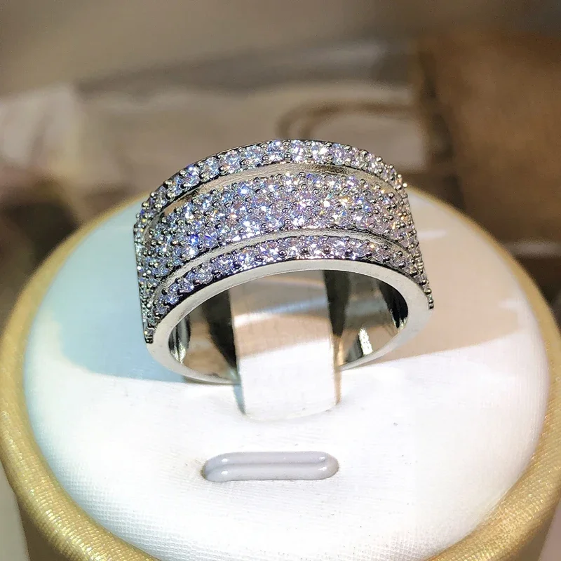 925 Sterling silver Eternity Three Rows ring Diamond cz Zaręczynowe obrączki ślubne dla kobiet Mężczyźni Biżuteria na palce Hurtownia — zdjęcie 2