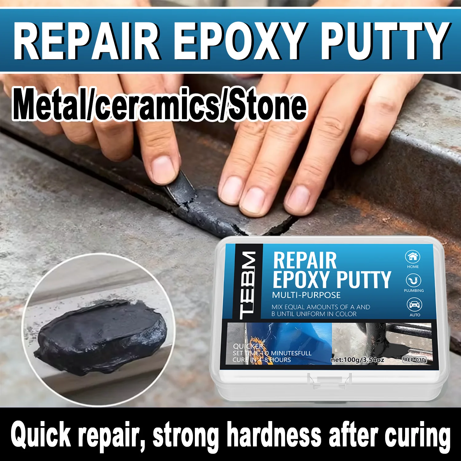 Two-Part Epoxy Mud Putty Hand Kneadable Repair Glue Waterproof Heat Resistant Hole Filler For Plumbing Automotive Home Wall