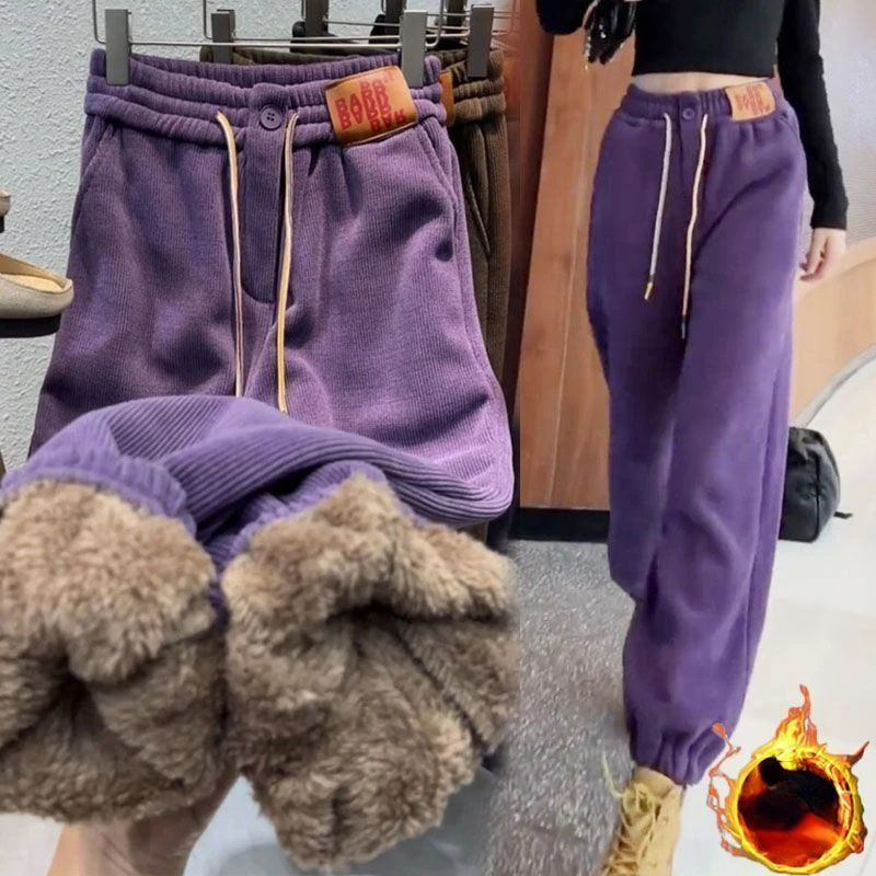 Women Corduroy Pants Winter Warm Fashion Causal Wide Leg Trousers Female Loose Solid Color High Waist Korean Style Straight Pant