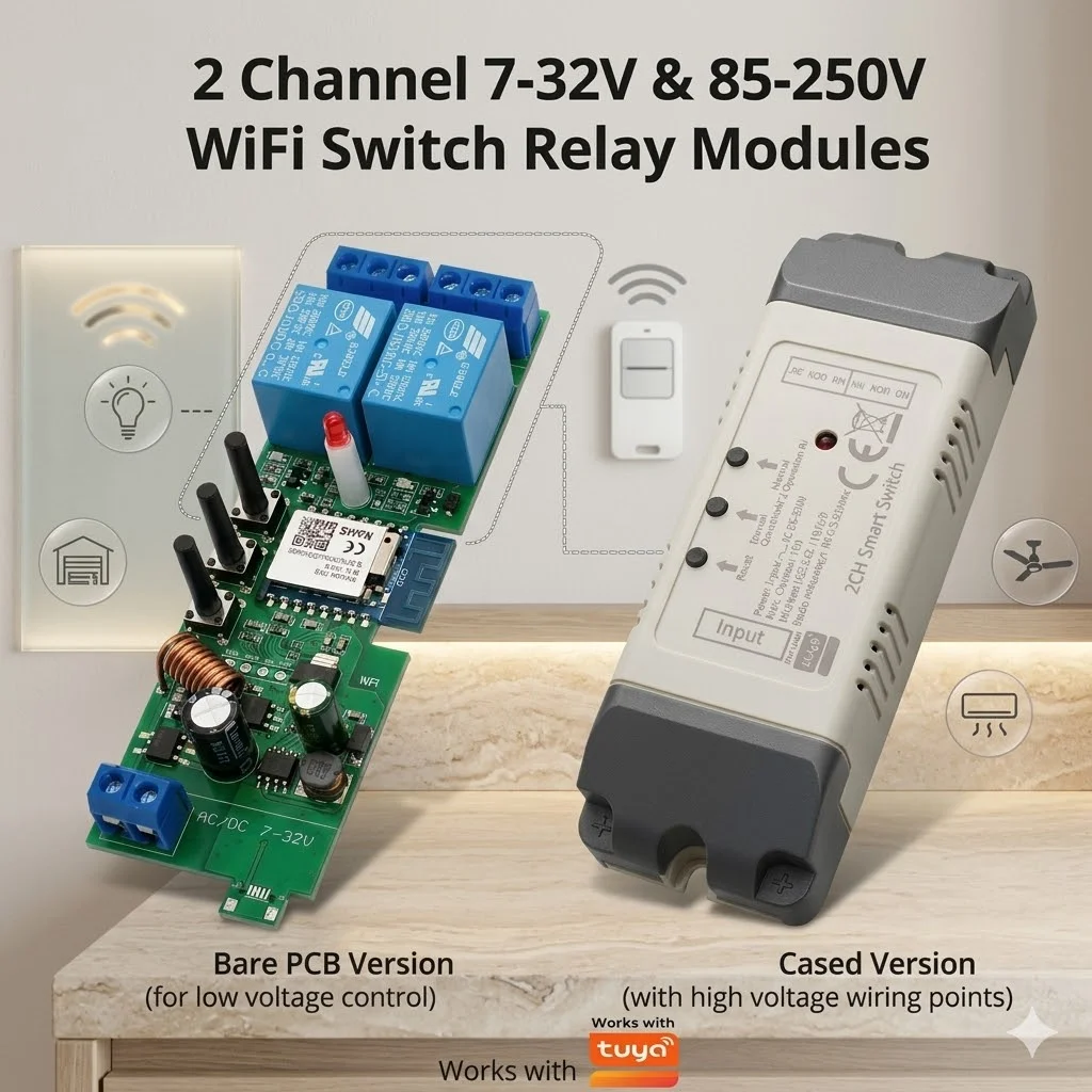 2-Kanal WLAN-Heimfernbedienungs-Schaltmodul 7-32V 85-250V 220V mit 433MHz APP-Fernbedienung DIY Smart Home für Tuya