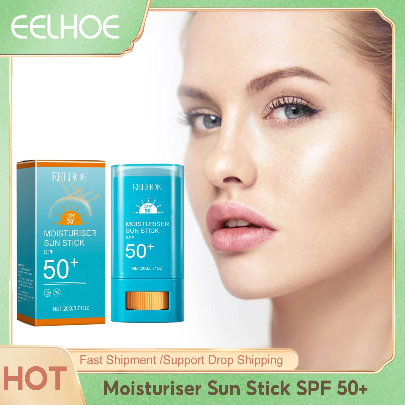 

EELHOE Sunscreen Stick 50Spf Sunblock Sun Protection Hyaluronic Acid Oil Control Waterproof Lightweight Sunscreen Cosmetics 20G