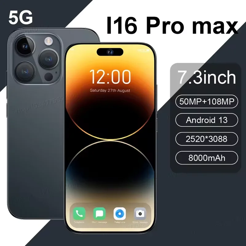 2025 HEIßER Original Für Marke Smartphone 7,3 zoll Neue i16 ProMax Vollbild 4G 5G Handy 6800 mAh Handys Globale Version