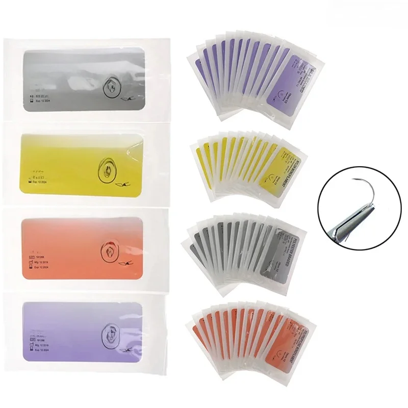 12 sztuk/paczka 4/0 medyczne igły szew Nylon Monofilament jedwab pleciony igła nić seam nauczania demonstracje zestaw do ćwiczeń — zdjęcie 2