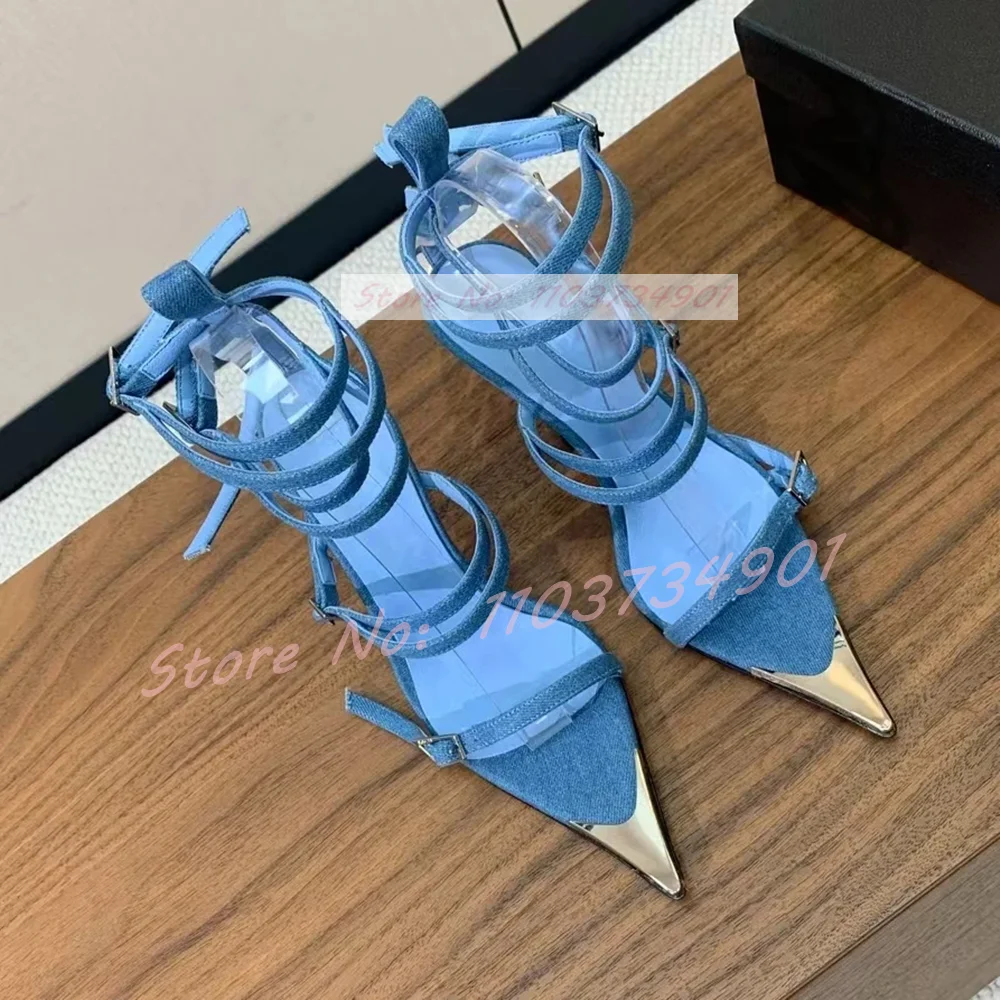 

Buckle Strap Rome Metal Pointed Sandals Female Strange Style Stiletto High Heel Shoes Lady Chic Punk Retro Sexy Fashion Sandals