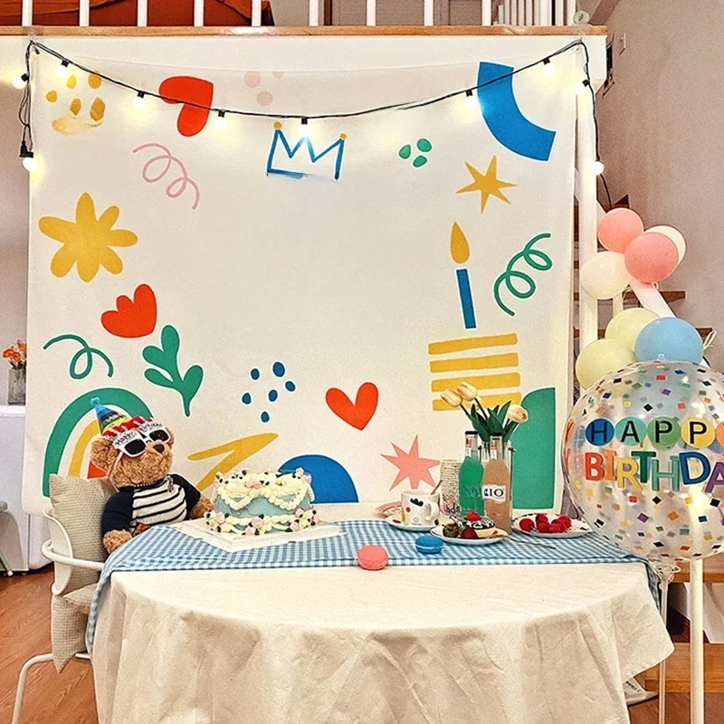 Wszystkiego najlepszego z okazji urodzin tło gobelin tkanina Kawaii dekoracja ścienna pokoju dziecięcego akademik dla dzieci kreskówki dekoracje na przyjęcie domowe — zdjęcie 2