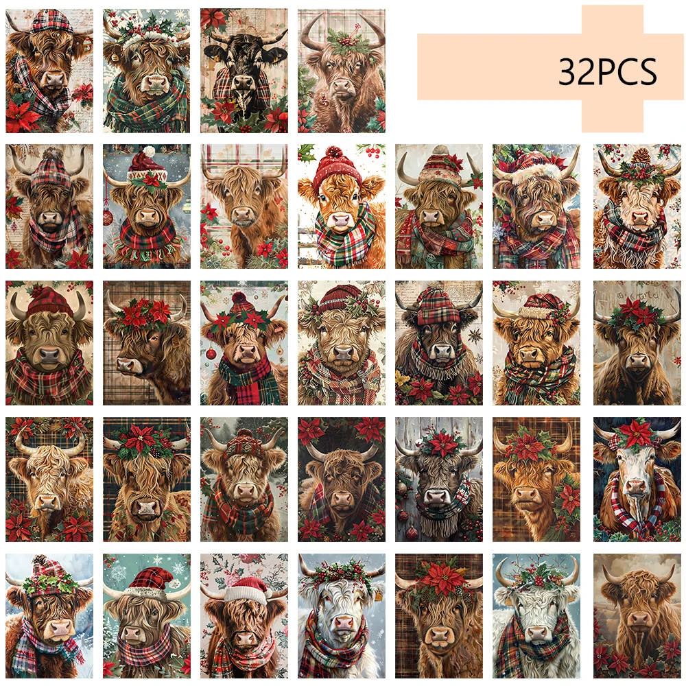 32 Stück, Weihnachts-Postkarte mit Highland-Kuhmotiv, Geburtstags-/Jubiläumsgeschenk, Sammlerstück, geeignet zum Verschenken, kann verschickt werden. – Detail 4