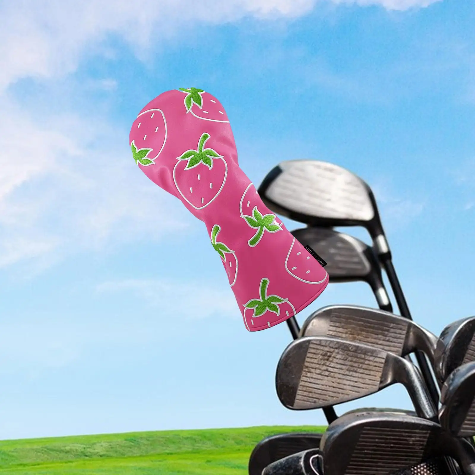 Strawberry Printed Golf Wood Headcover Sports Wear Resistant Outdoor Stylish Transportation PU Leather Scratch Resistant Sleeve