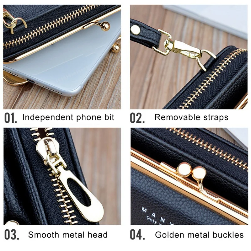 Fashion Ladies Leather Messenger Bag Clutch Ladies Mobile Phone Bag for with below 6.5 in Phone iphone Samsung