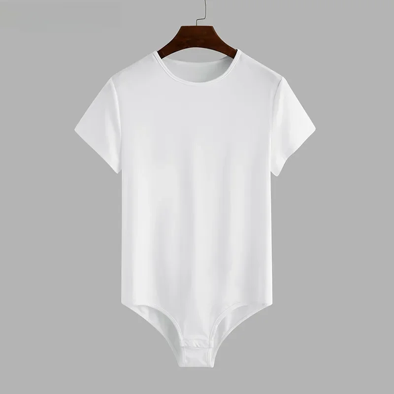INCERUN hommes t-shirt body couleur unie Sexy à manches courtes col rond t-shirt décontracté hommes barboteuses T-shirts sous-vêtements respirants 2023