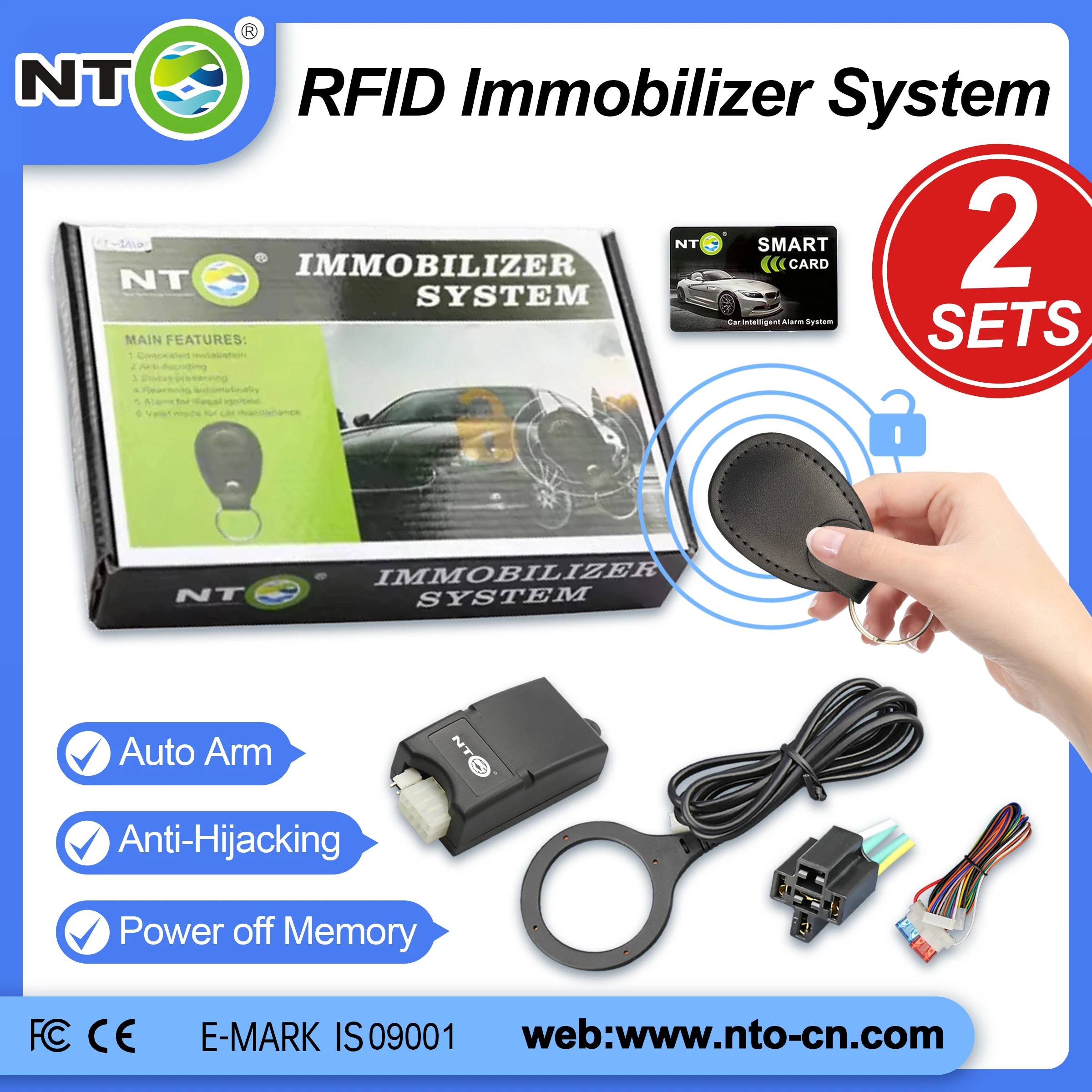 

2 SETS NTO 2.4G Auto Rfid BT Immobilizer Anti-Robbery Engine Lock Anti Hijacking Car Alarm System