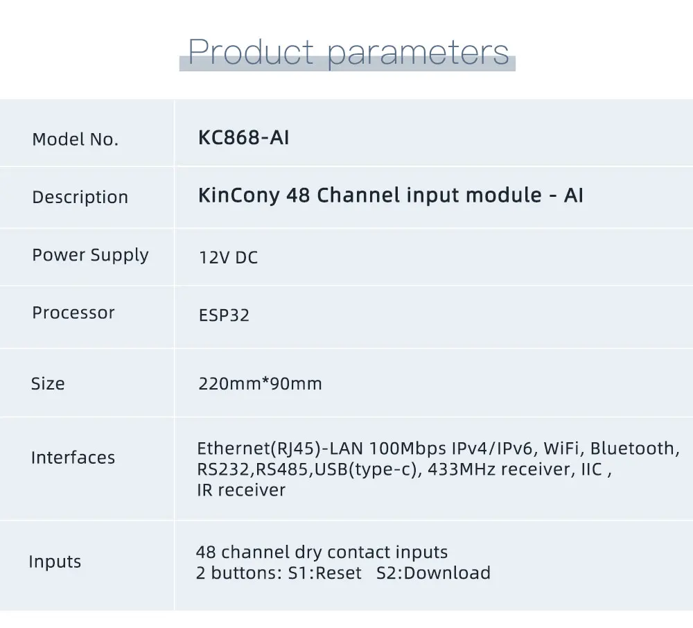 KC868-AI Ethernet Wifi RS232 RS485 ESP32 Eingangsmodul IR RF 433M Unterstützung ESPhome Home Assistant Tasmota DIY – Detail 5