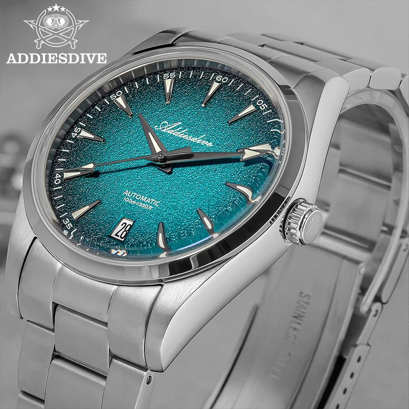 Addiesdive جديد AD2094 NH35 ساعة أوتوماتيكية الفولاذ المقاوم للصدأ القبة فستان فاخر ساعة التدرج مضيئة مقاوم للماء 39 مللي متر ساعة ميكانيكية