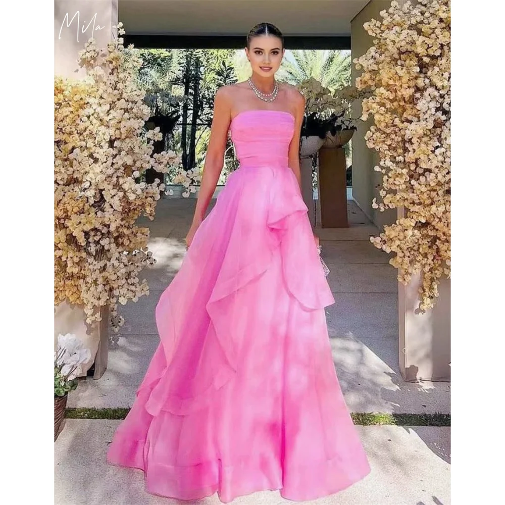 

Mila Pink Strapless Ball Gown Party Dresses Tulle Cascading Ruffle Evening Dresses Elegant Customized Prom Dresses 2025