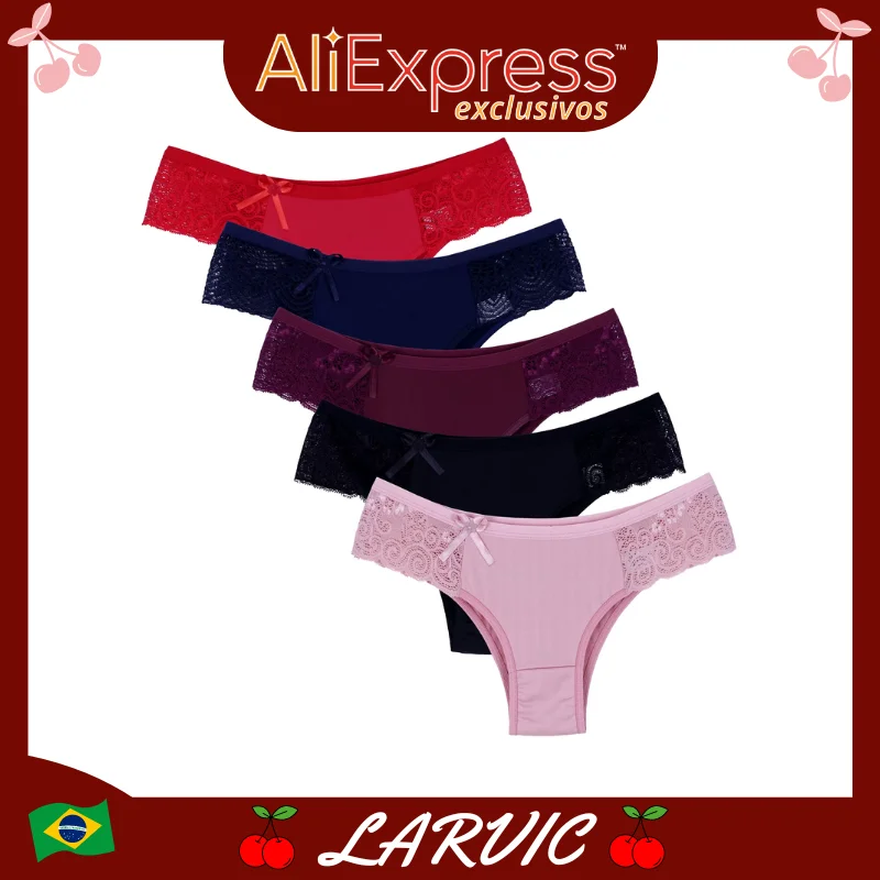 Calcinha Kit 3, 5 ou 10 Tanga com Renda em Poliéster Tangão Cuecas De Renda Lingerie Feminina Set Sexy Thongs Briefs Lingerie