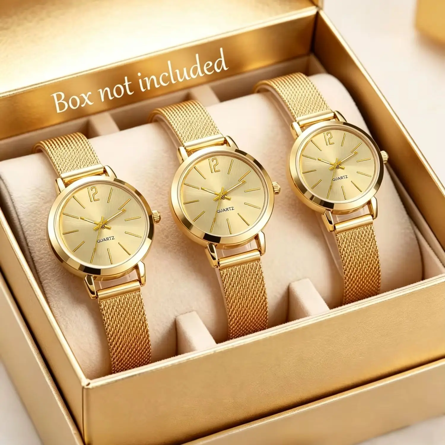 3-Piece Set of Light Luxury Minimalist Women's Compact Round Watches, Suitable for Daily Wear, Couple Watches, the Best Gift for Her