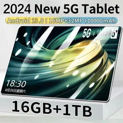 Tablette réseau 5G Android 2024, version globale, 16 Go de RAM, 1 To de ROM, 13.0 pouces, MTK6797, WiFi, 11.6 mAh, 10 cœurs, 10000, nouveau