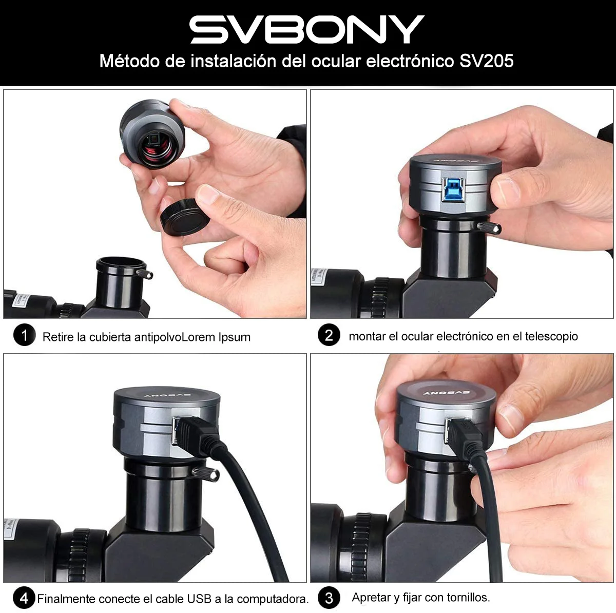 SVBONY SV205 Cámara planetaria 1,25 pulgadas CMOS IMX415 Ocular electrónico 8MP USB3.0 para fotografía con telescopio astronómico