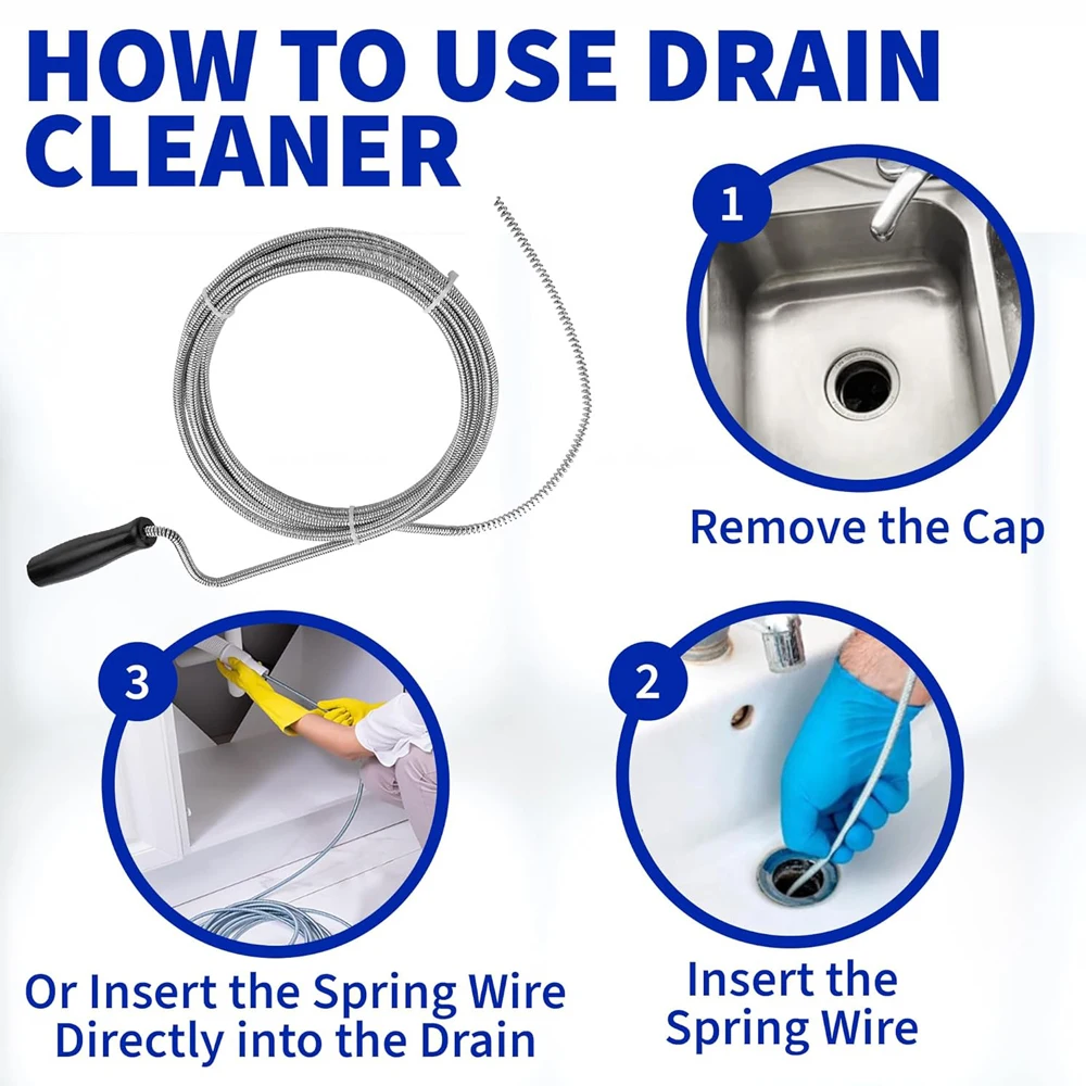 10FT Manual Drain Snake Clog Remover Flexible Metal Plumbing Auger Hair Cleaner Tool For Sink Toilet Drain Pipe