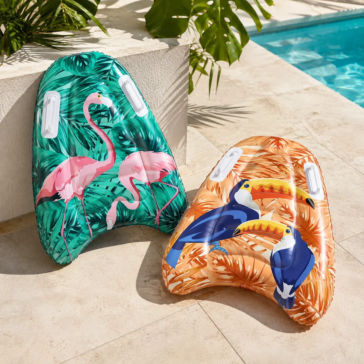 Inflatable Bird Pattern Surfboard with Dual Handles Portable Bodyboard Swimming Float for Pool Beach Summer Water Fun