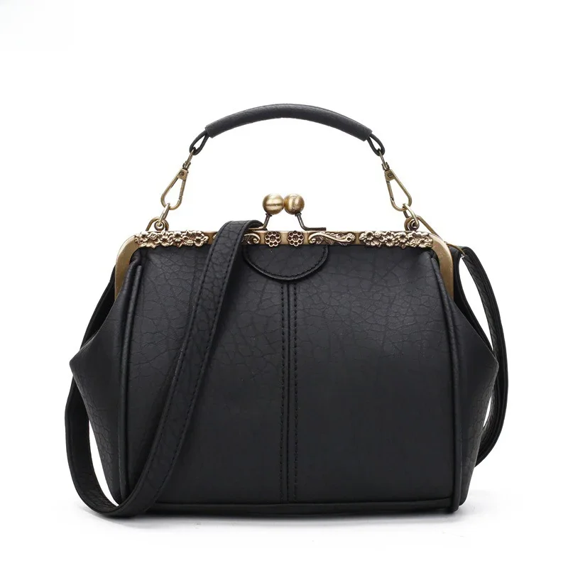 Torby vintage dla kobiet Retro Hollow Out Kiss Lock Unikalna torebka na ramię Cross Body Torebka wieczorowa PU Leather — zdjęcie 2