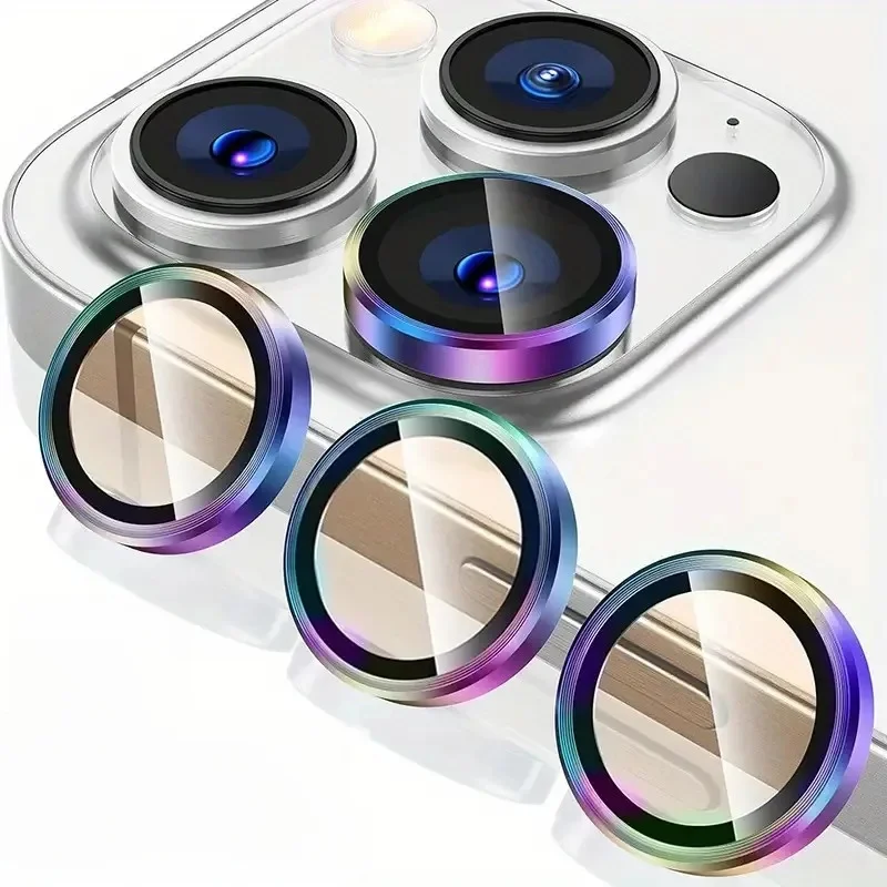 Protecteur d'objectif en métal, 3 pièces, Film de Protection d'objectif d'appareil photo pour iPhone 16 13 12 11 14 15 Pro Max, pour iPhone 16 14 15 Plus
