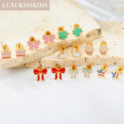 LUXUKISSKIDS 316L Surgical Steel Small Earrings Stud Cute Acrylic Bowknot Charms Tiny Piercing Girl/Woman Christmas Special Gift