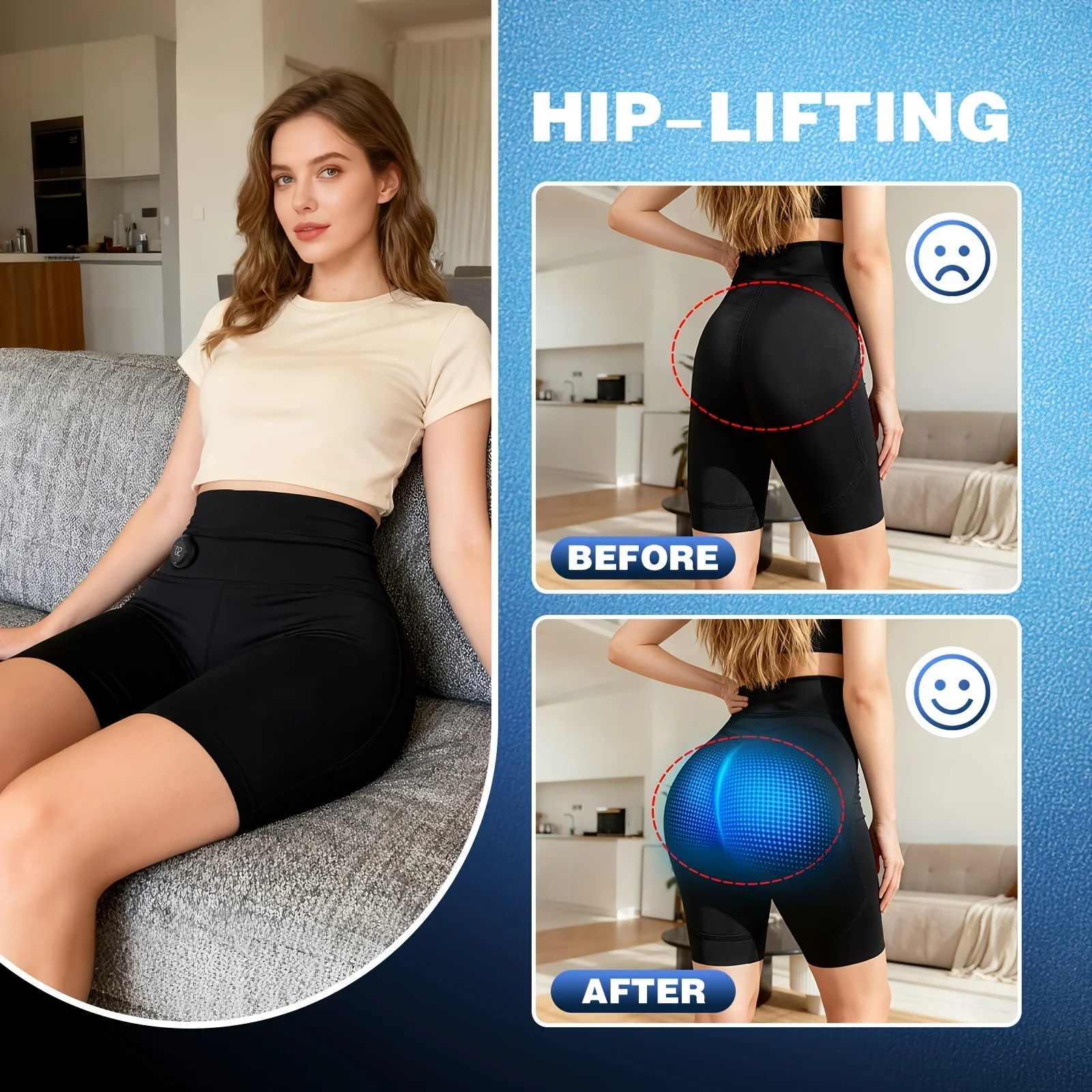 EMS Glute Lift Massage Pants 4D Microcurrent High Yoga Shaping Tights 8 Modes&30 Levels Reduce Fat Mass Hip Lift Muscle Stimulator Buttock Ultimate Butt Shaping Electric Wireless Stimulation Rechargeable Workout Glute Training Muscle
