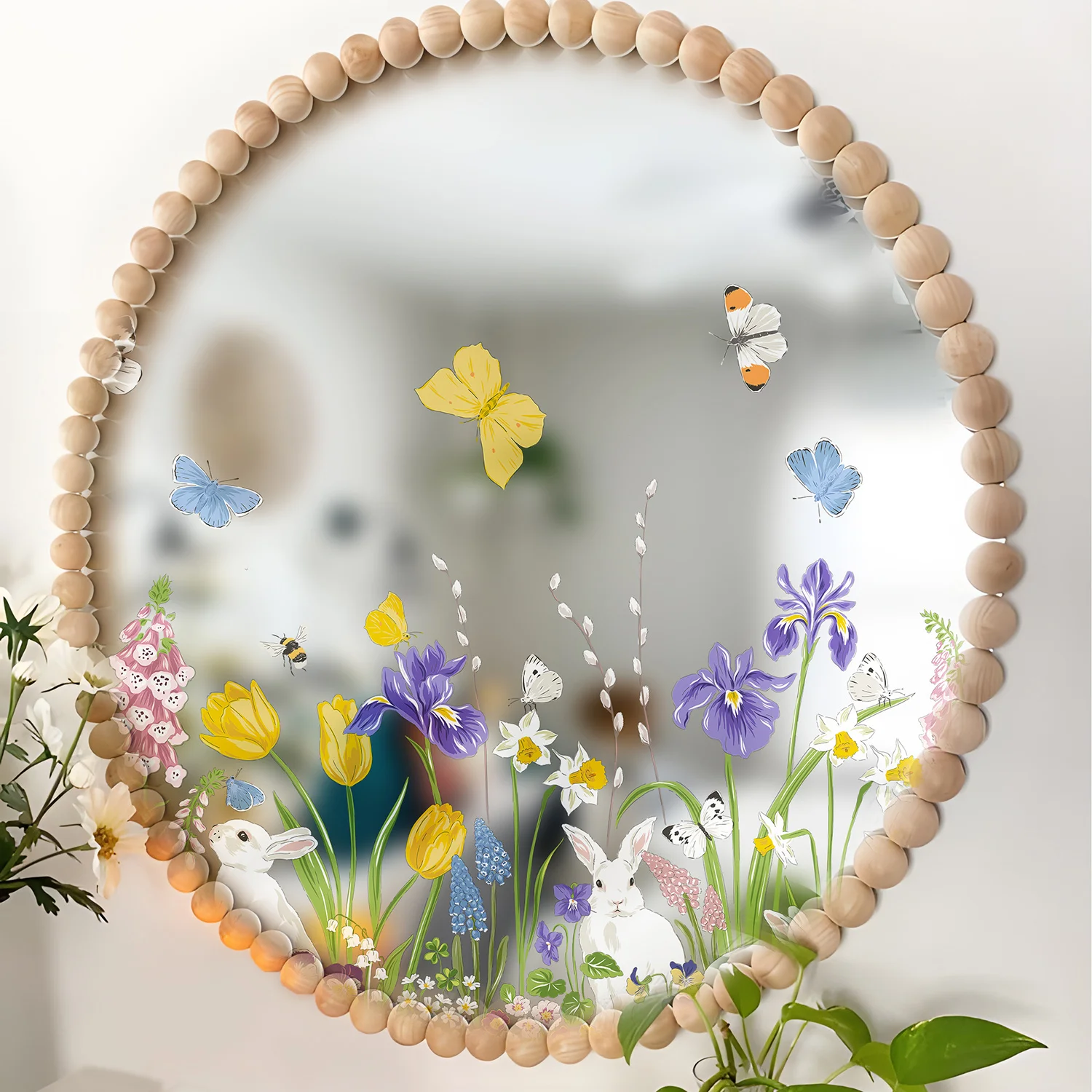 Floral Mirror Decals Flower Wall Stickers ，Peel and Stick Room Graphics Aesthetic Bathroom and Bedroom Decor for Girls Home Art