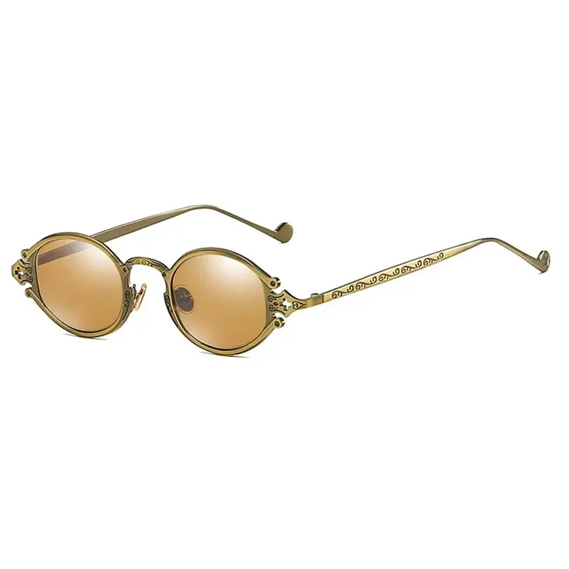 Marka męskie damskie luksusowe złote metalowe designerskie okulary przeciwsłoneczne owalne okrągłe gotyckie okulary przeciwsłoneczne Retro Vintage okulary przeciwsłoneczne Steam Punk — zdjęcie 2