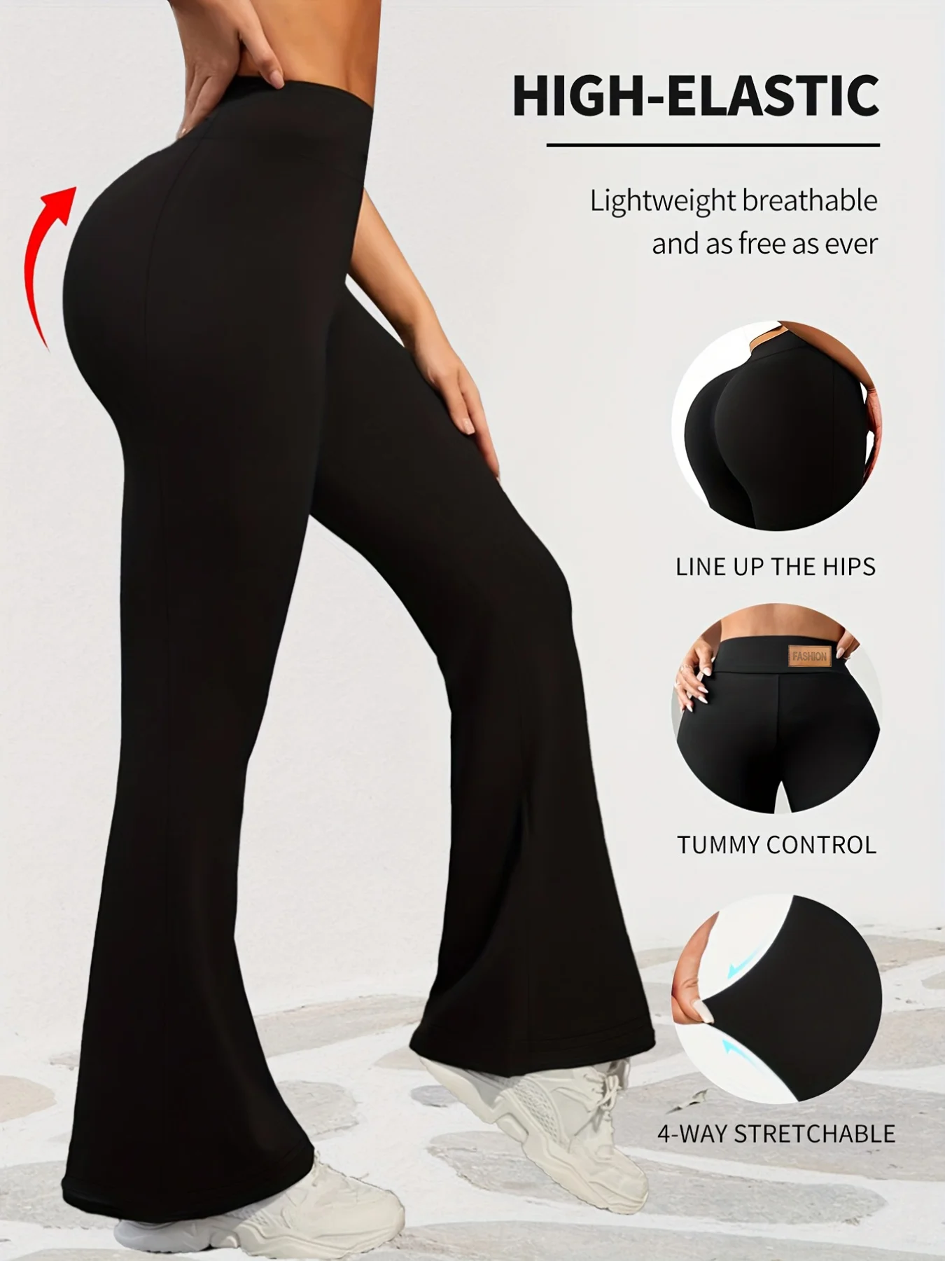 Leggings da donna primaverili con elasticità in vita alta, design con orlo leggermente svasato, tessuto confortevole, adatti per lo yoga