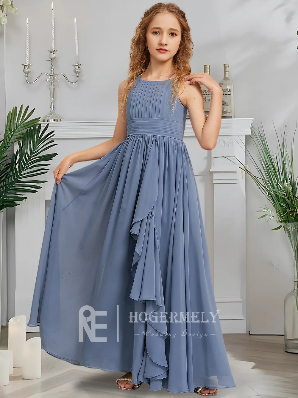 esigner Трапеция Платье для юных подружек невесты Сумерки Шифер Платье с цветочным узором для девочек Совок длиной до пола Шифон Сад Гала Свадебная вечеринка