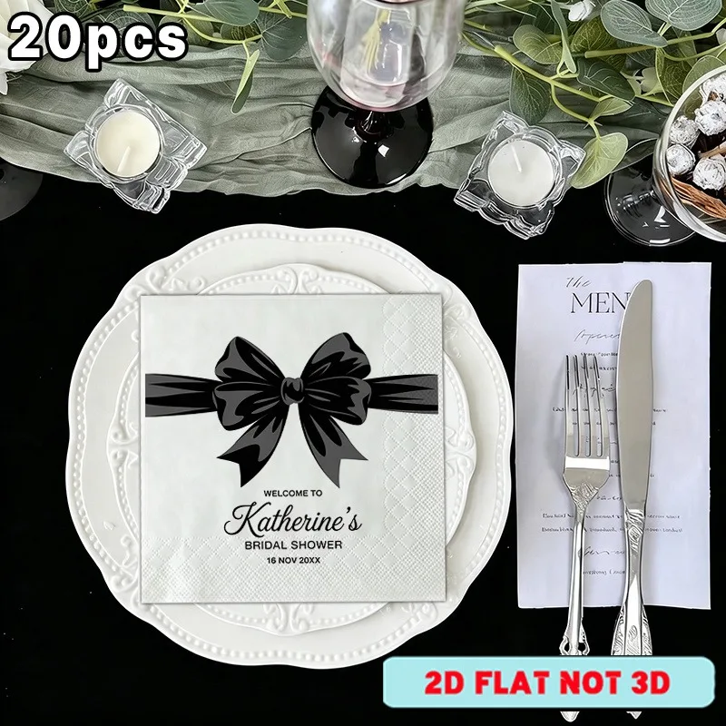 Custom luxury black bow napkin design for bridal gift showers, suitable for parties and outdoor parties