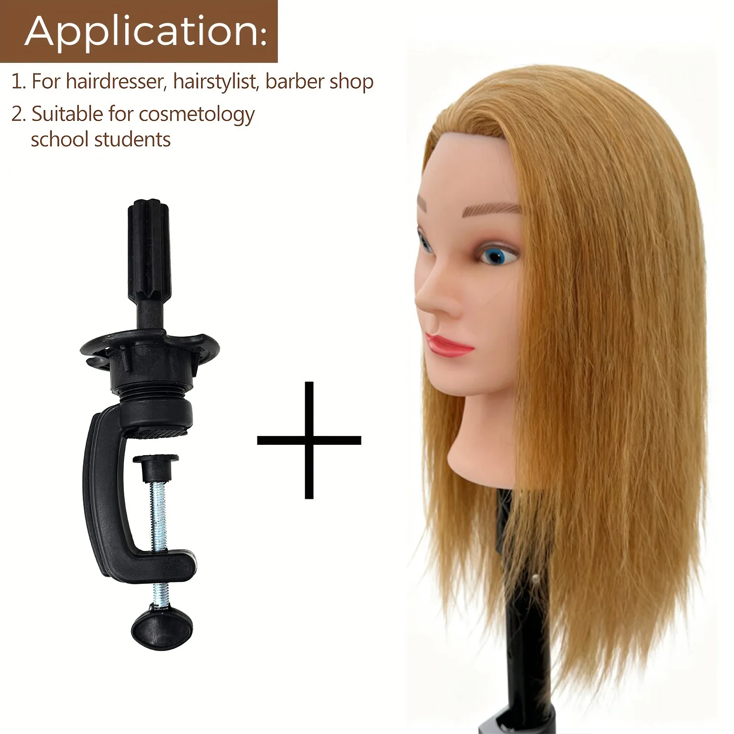27 # عارضة أزياء للتدريب مع حامل مشبك قابل للتعديل للطاولة، رأس عارضة أزياء للتدريب على الشعر البشري لممارسة تصفيف الشعر #2