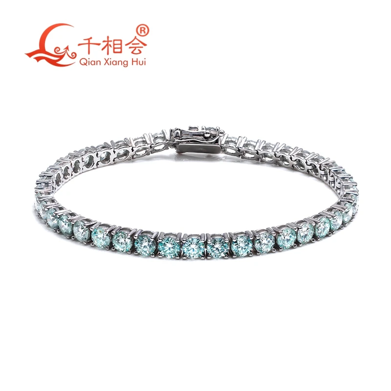 

Luxury Tennis Bracelet 3mm 4mm 5mm Blue color Moissanite 925 Sterling Silver Bracelet jewelry for dating men women gift party