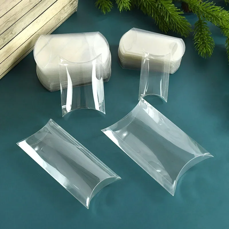 10 Stuks Kussen Vorm Doorzichtige Pvc Snoepdoos Transparante Geschenkverpakking Bruiloft Verjaardagsfeest Gunsten Decor Kerst Box Benodigdheden - afbeelding 2