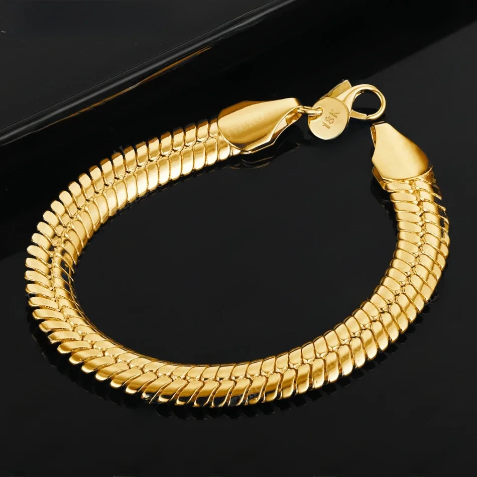 ALIZERO 18K złota bransoletka 10mm łańcuszek z kości węża bransoletki dla kobiet mężczyzn moda wesele biżuteria na prezent — zdjęcie 2