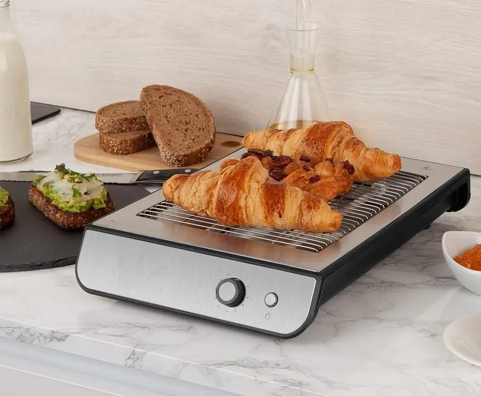 Flat Horizontal Electric Toaster, 2 Quartz Tubes, 600W Power, Fast and Efficient, Compact and Versatile