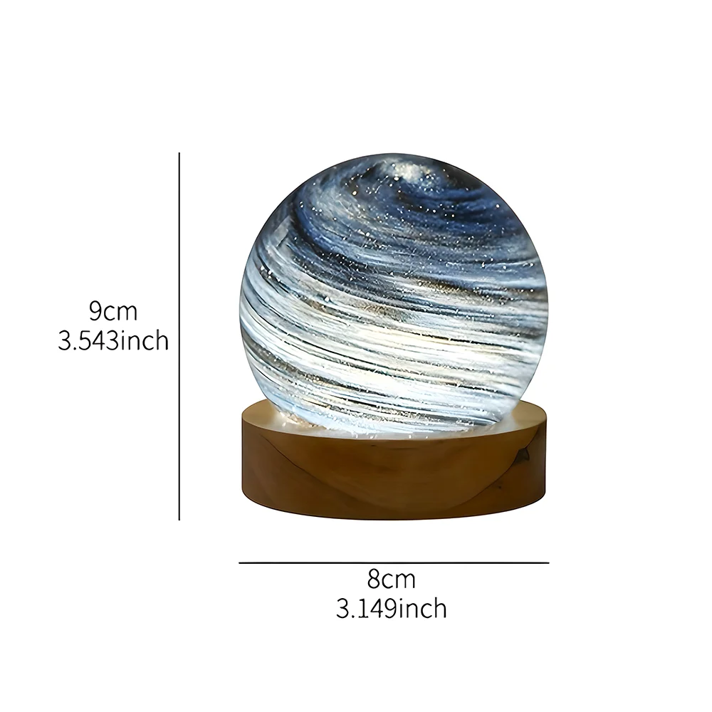 LED home decoration 3D Saturn crystal ball, USB powered night light with wooden stand, Aesthetic gift for children and friends