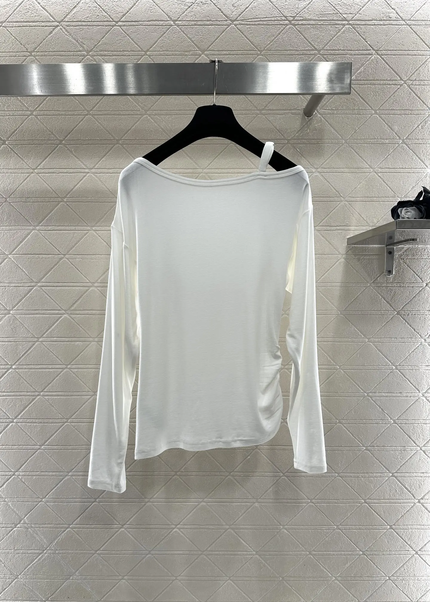 

Women's new one shoulder single-sided shoulder strap wool elastic material comfortable and soft single-sided waist fold top