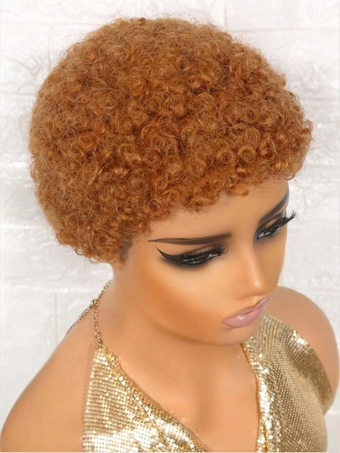 Aircabin Short Afro Curly Pixie Cut Human Hair Wigs #30 Color Hair, Machine Made Affordable Price wigs for Daily Wear