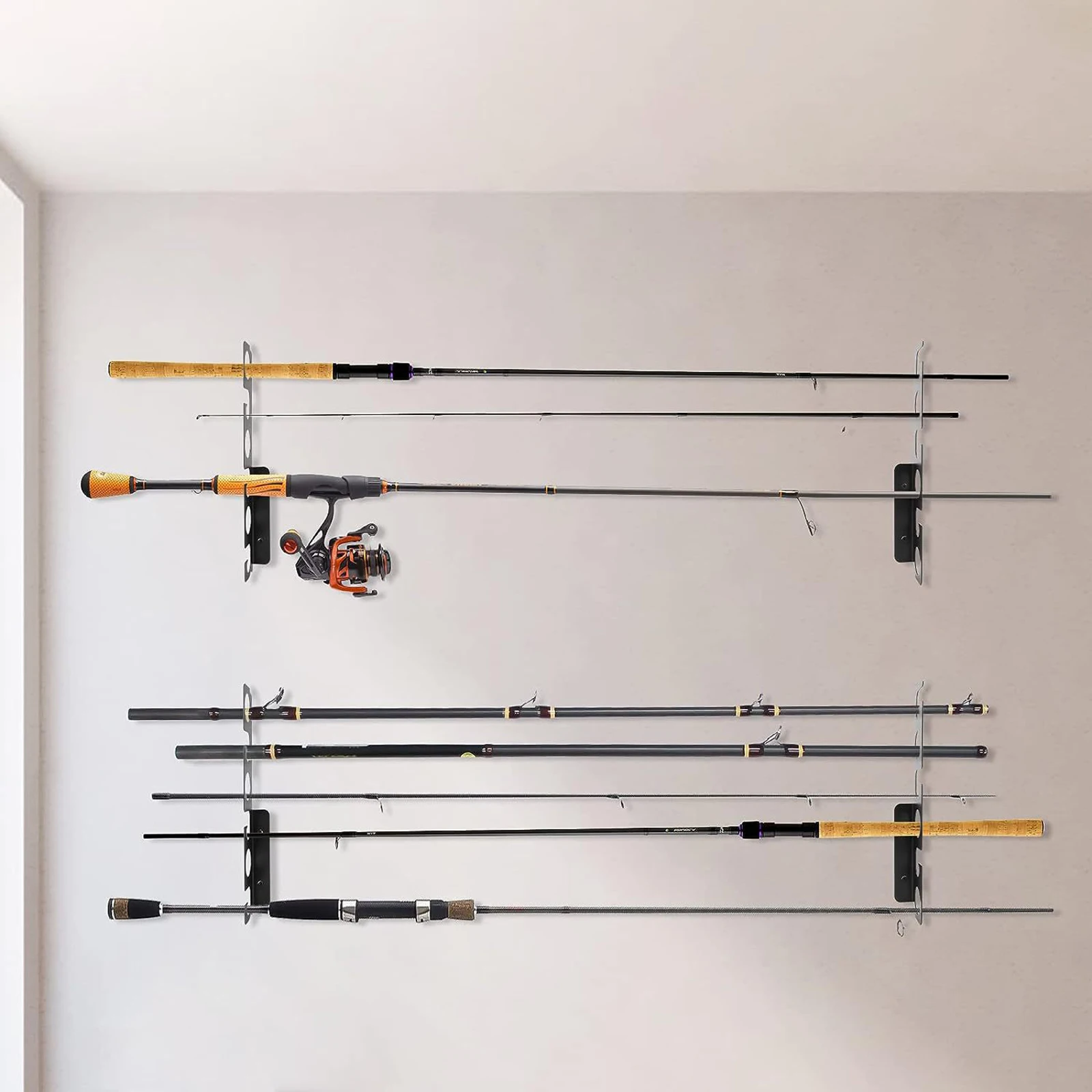 2PACK Stainless steel Fishing Rod Holders Multipurpose with screw for Garage Wall Mount Golf Club Organizers Black